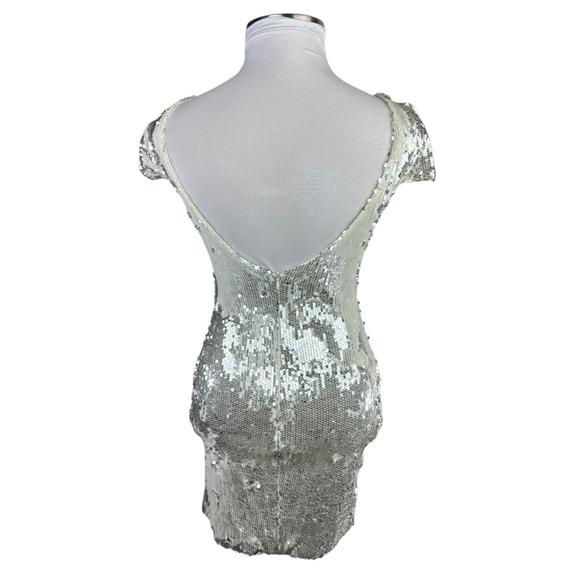 Dress the Population Sequin Tabitha Body Con Sheath Mini Dress Ivory Size Medium - Picture 13 of 13